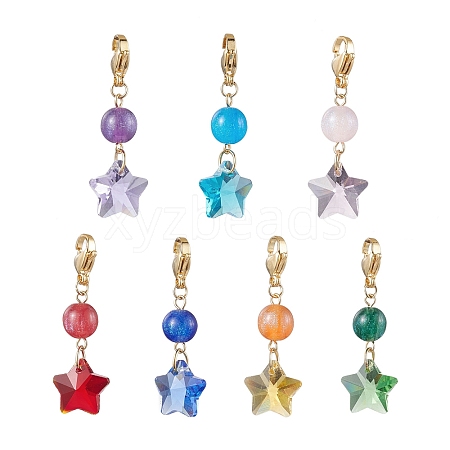 7Pcs 7 Colors Star Glass Pendant Decooration HJEW-JM01966-1