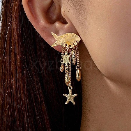 Ocean Theme 304 Stainless Steel Porcelain Shell Shape Dangle Stud Earrings FS-WGD34F1-06-1