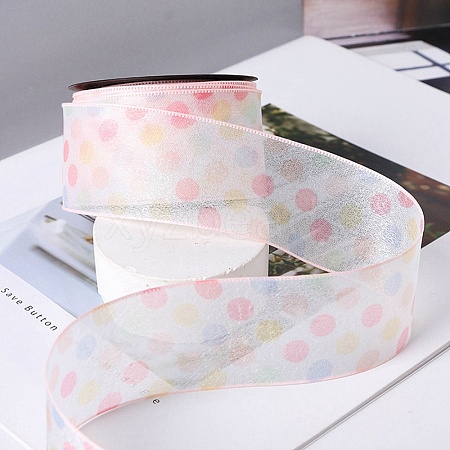 10 Yards Polka Dot Polyester Chiffon Ribbon PW-WG52985-01-1