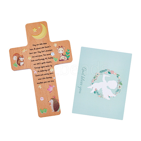 1Pc Wood Cross Wall Decoration AJEW-DC0003-93-1
