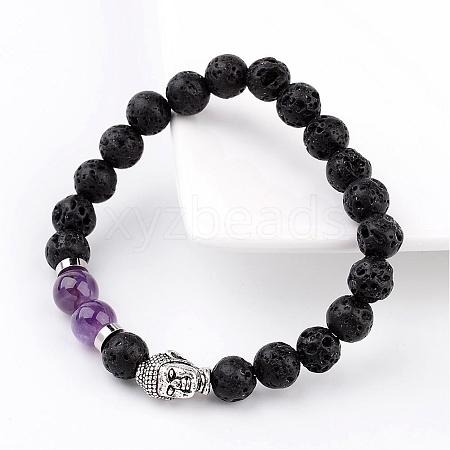 Natural Lava Rock Bead Stretch Bracelets BJEW-JB02273-03-1