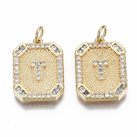 Brass Micro Pave Clear Cubic Zirconia Pendants KK-S356-234T-G-NF-1