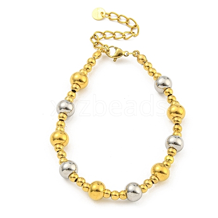 304 Stainless Steel & 201 Stainless Steel Round Beaded Bracelets for Women BJEW-G717-03A-GP-1