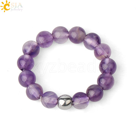 4MM Round Natural Amethyst Beaded Stretch Rings VM0712-17-1