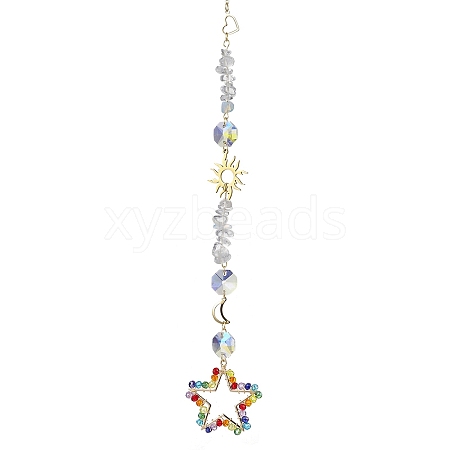 Glass Beads Wrapped Star Hanging Ornaments HJEW-JM01652-1