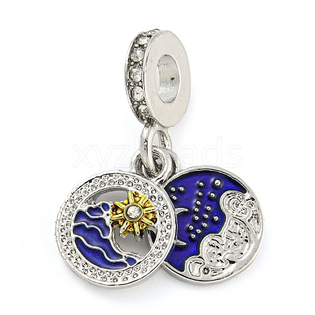 Rack Plating Alloy Enamel Flat Round with Sun European Dangle Charms FIND-B034-08P-02-1