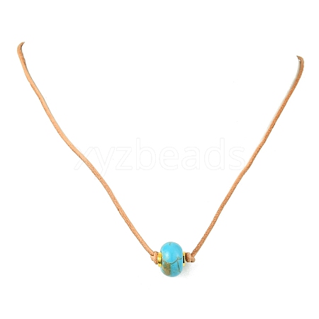 Rondelle Synthetic Turquoise European Bead Cowhide Leather Cord Choker Necklaces NJEW-JN04984-1