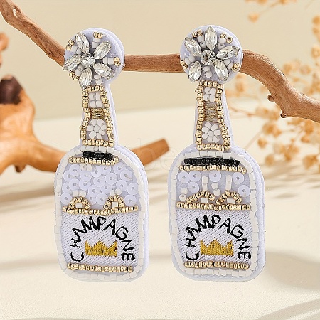 Women's Beaded Stud Earrings with Beer Festival Beer Bottle Design UD1231-2-1