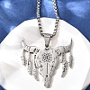 Punk Style 304 Stainless Steel Laser Cut Cattle Head Pendant Box Chain Necklaces for Women Men NJEW-E156-04P-2