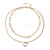 PVD Vacuum Plating 304 Stainless Steel Double Chains Multi Layered Necklace with Ring Charm for Women STAS-E155-17G-1