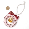 Christmas Wreath Wood & Cotton Threads Pendant Decorations HJEW-TA00304-3