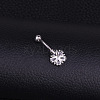 304 Stainless Steel Clear Cubic Zirconia Flower Curved Barbell Belly Rings FS-WG2B467-01-4