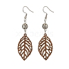 Leaf Natural Walnut Wood Dangle Earrings EJEW-JE06102-01-1