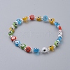 Handmade Evil Eye Lampwork Flat Round Beads Stretch Bracelets BJEW-JB05005-01-1