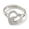 Heart with Letter Rack Plating Brass Micro Pave Cubic Zirconia Adjustable Rings for Women RJEW-I105-06P-J-2