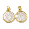 Rack Plating Brass Pave Natural White Shell Pendants KK-U025-11G-01-1