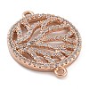 Rack Plating Brass Micro Pave Clear Cubic Zirconia Flat Round with Tree Connector Charms KK-A234-034RG-2