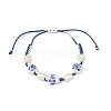Adjustable Handmade Chinoiserie Floral Printed Porcelain Heart Beads & Natural Pearl Braided Bead Bracelets for Women BJEW-JB14209-3