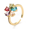 Colorful Cubic Zirconia Flower Open Ring KK-D080-12G-3