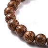 Natural Wood & Gemstone Round Beaded Stretch Bracelet with Alloy Tree Charm BJEW-JB08100-7