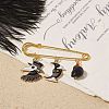 Halloween Crow & Moon Enamel Charm Brooch Pin with Synthetic Turquoise JEWB-BR00071-2