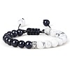 Adjustable Round Natural Howlite & Synthetic Blue Goldstone Braided Bead Bracelets for Women Men GP7384-6-1