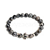 Natural Agate Round Beaded Stretch Bracelet with Turtle UL4697-2-1