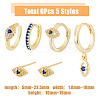 FIBLOOM 6Pcs 5 Style Horse Eye Brass Dangle Hoop Earrings Set EJEW-FI0001-77-2