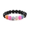 Natural Weathered Agate(Dyed) & Lava Rock Round Beaded Stretch Bracelet BJEW-JB08501-1