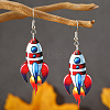 Independence Day Air Rocket Spacecraft Wooden Dangle Earrings RJ9361-2-1