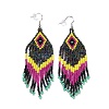 Glass Seed Braided Rhombus with Tassel Chandelier Earrings EJEW-H084-07P-1