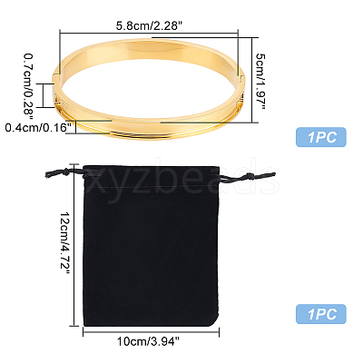 1Pc Stainless Steel Grooved Bangles STAS-UN0042-51G-1