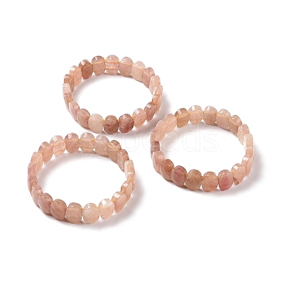 Natural Strawberry Quartz Oval Beaded Stretch Bracelet G-E010-01M-1