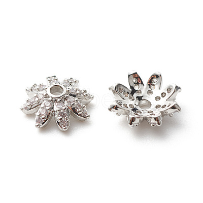Brass Micro Pave Clear Cubic Zirconia Bead Caps KK-G420-31P-1