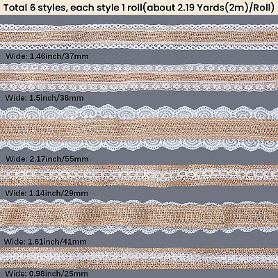 6 Rolls 6 Styles Burlap Ribbon OCOR-GF0006-40-1