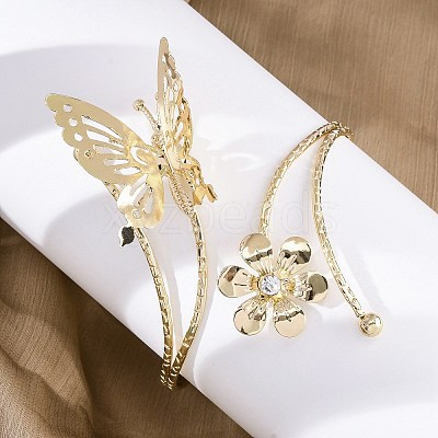 Flower & Butterfly Alloy Arm Cuff Bangles for Girl Women AJEW-A063-01F-G-1