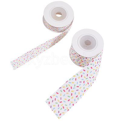 4Rolls 2 Styles Printed Polyester Grosgrain Ribbons OCOR-GF0004-70-1