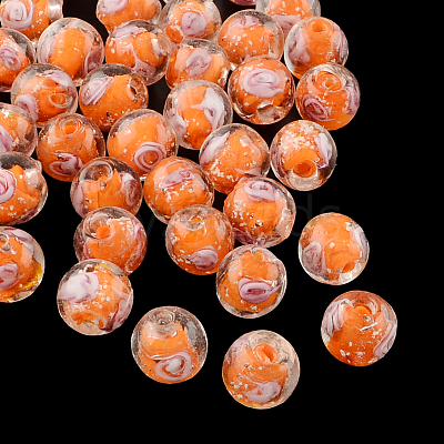 Handmade Luminous Inner Flower Lampwork Beads LAMP-R129-10mm-05-1