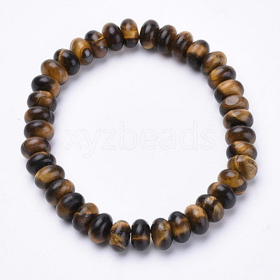 Natural Tiger Eye Beaded Stretch Bracelets BJEW-S127-04-1