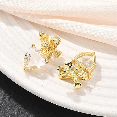 Brass Micro Pave Cubic Zirconia Stud Dangle Earrings for Women KK-CBA760A-05G-05-1