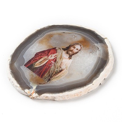 Printed Natural Agate Slice Stone Ornament DJEW-M011-02B-1