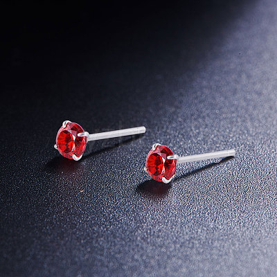 Rhodium Plated 925 Sterling Silver Four Pronged Ear Studs JE420C-01-1