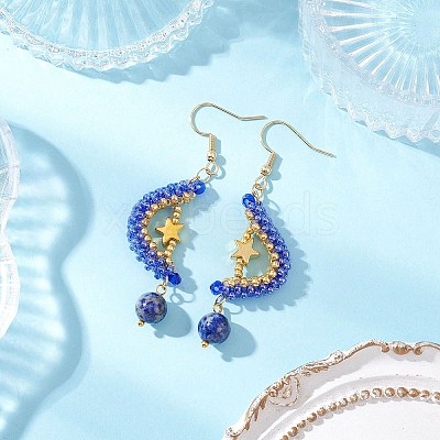 Natural Lapis Lazuli Dangle Earrings EJEW-MZ00544-01-1