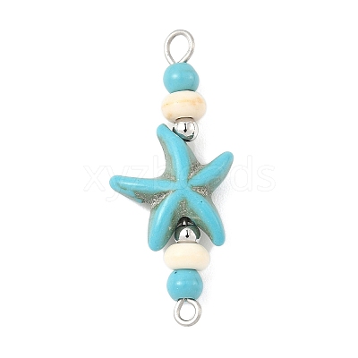Dyed Synthetic Turquoise Starfish Rondelle Round Beaded Connector Charms PALLOY-JF04015-01-1