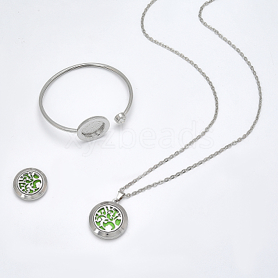 1Pc Stainless Steel Open Cuff Bangles & 1Pc Stainless Steel Pendant Neclace AJEW-SC0004-06E-1