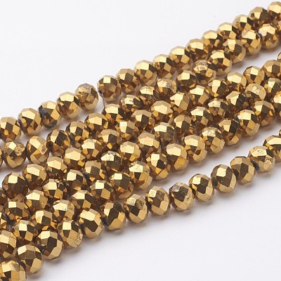 Electroplate Glass Beads Strands X-GR7X10MMY-G-1
