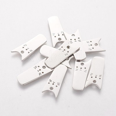 Non-Tarnish 201 Stainless Steel Kitten Pendants STAS-Q201-T412-1