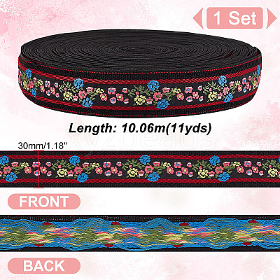 11 Yards Polycotton(Polyester Cotton) Embroidery Flower Ribbon OCOR-GA0001-98A-1