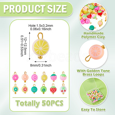 50Pcs Fruits Theme Handmade Polymer Clay Pendants CLAY-TA0007-08-1
