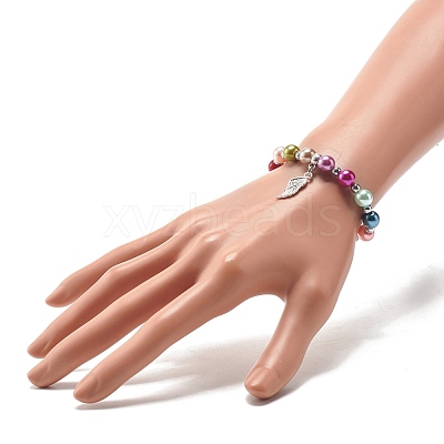 Imitation Pearl Beaded Stretch Bracelet with Drop Charm for Kids BJEW-JB07638-1